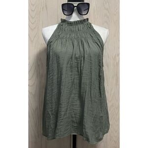 NANETTE LEPORE Blouse Size S Smocked Halter High Neck Top Sleeveless Green